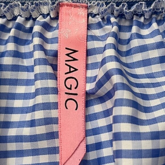 Magic Blue & White Gingham Plaid Skirt w/ Floral Embroidery - Picture 5 of 5